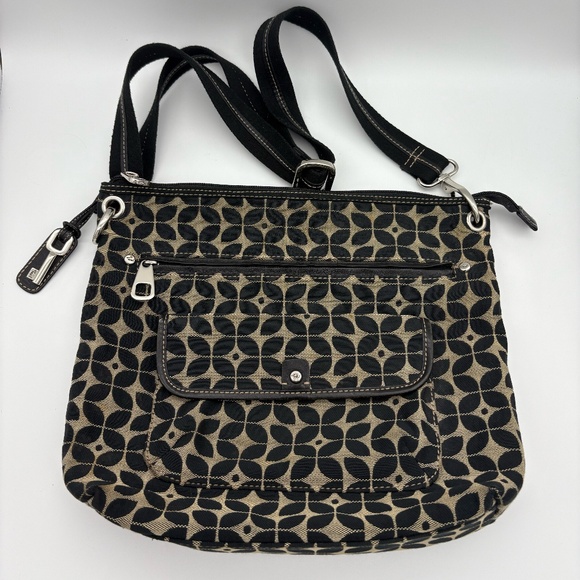 Fossil Black/Tan Print Cloth Messenger Bag with Adjustable Shoulder Strap - Picture 1 of 15